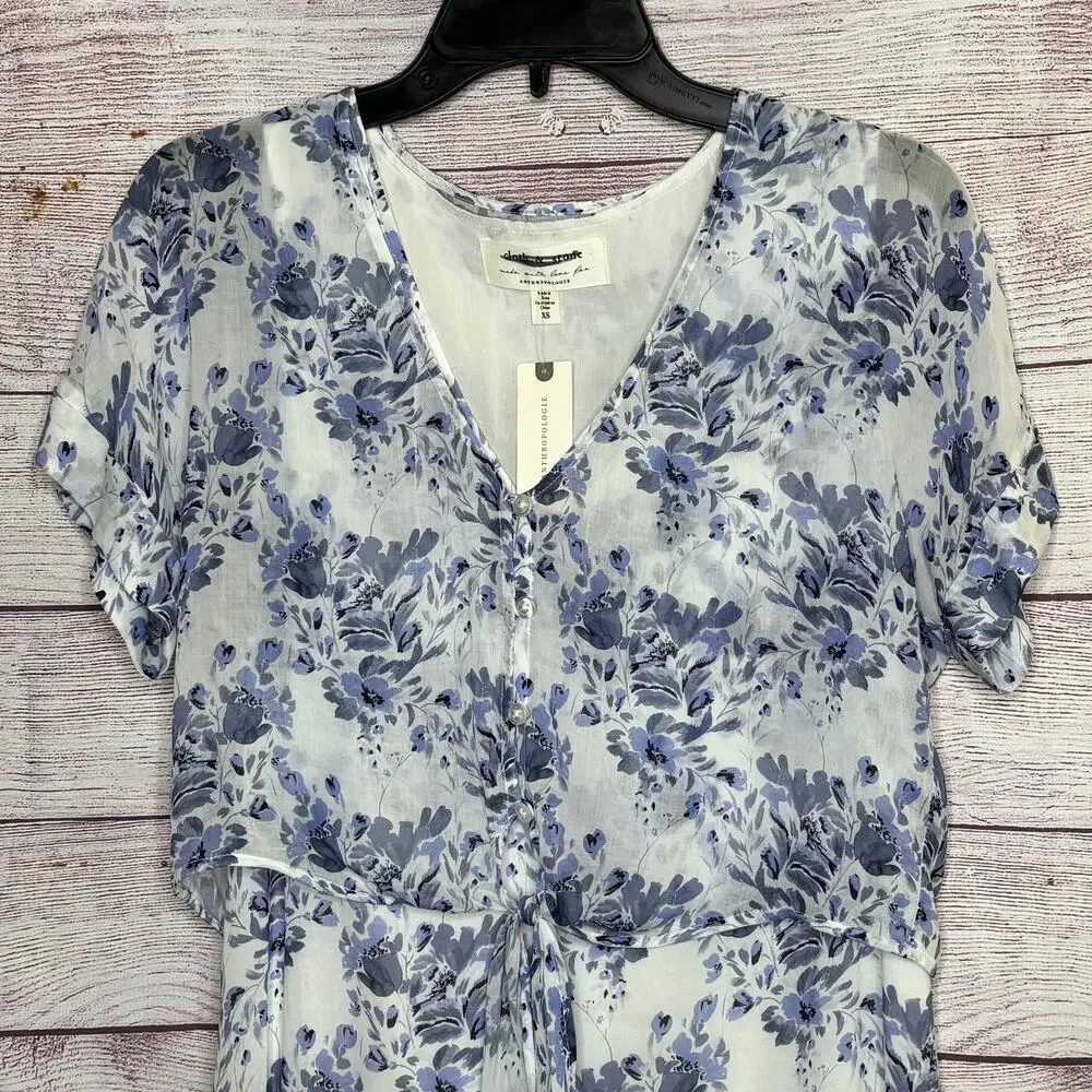 Cloth & Stone Anthropologie Blue Floral Girly Feminine Vivian Tunic Dress XS New